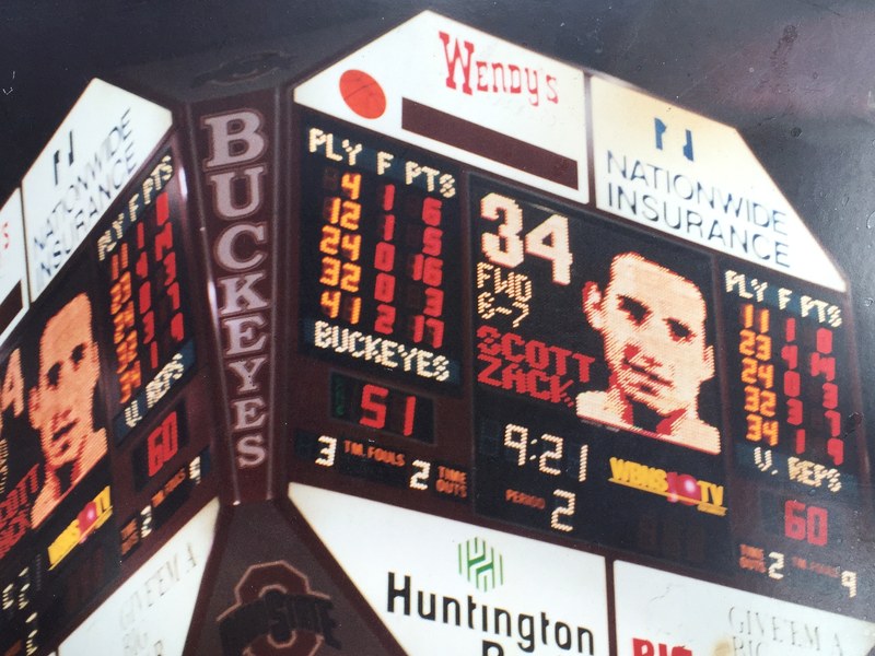 Scott Zack on the Ohio State Buckeyes scoreboard at St. John Arena